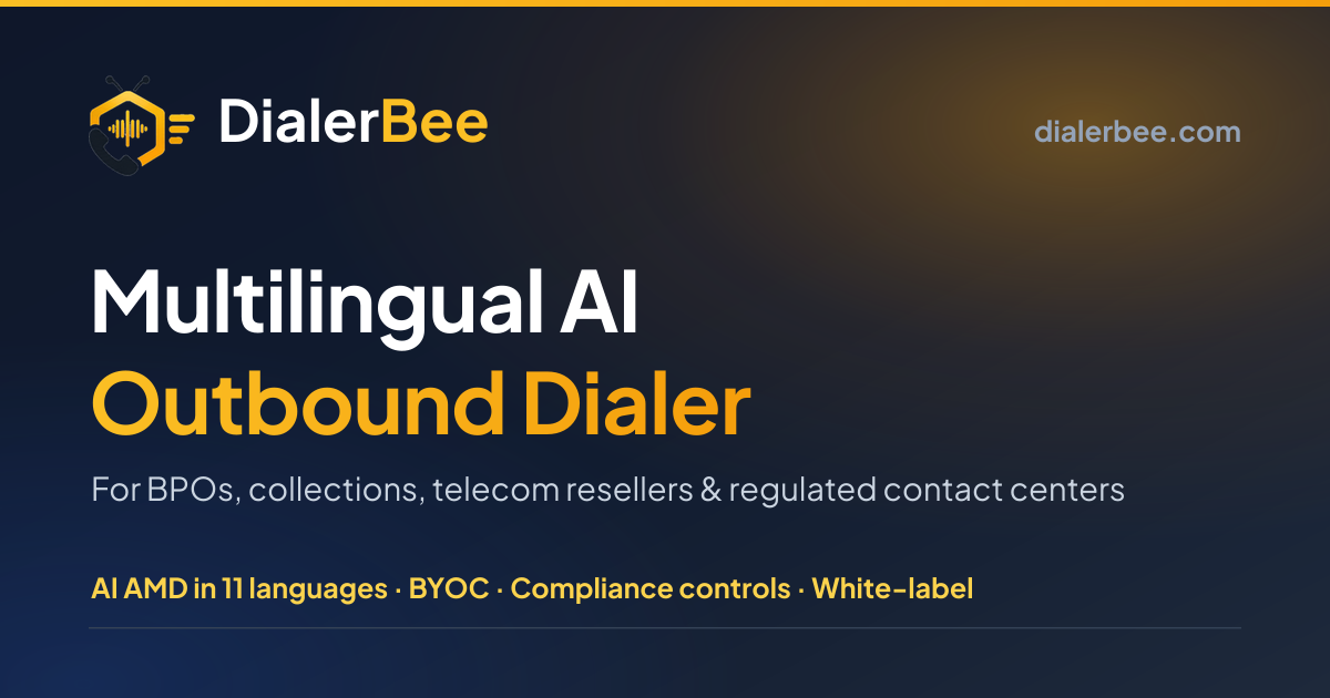 DialerBee social sharing card: the multilingual AI contact center platform for inbound, outbound and omnichannel